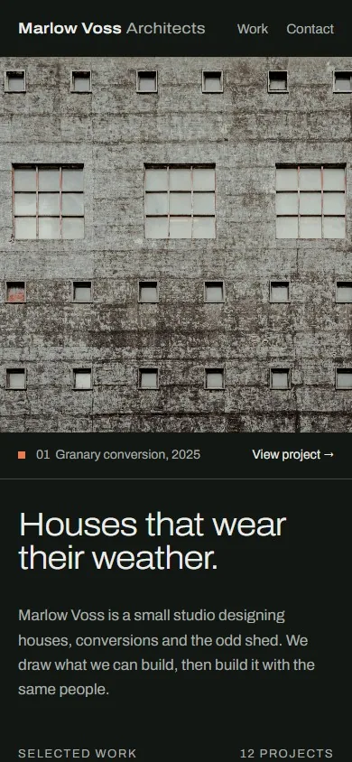 The same page on a phone: the photograph under a short menu, then the headline.